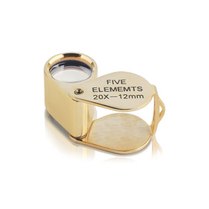 DK12009 - 20x 12mm Triplet Diamond Loupe in Gold Finish for Precision Gemstone Evaluation